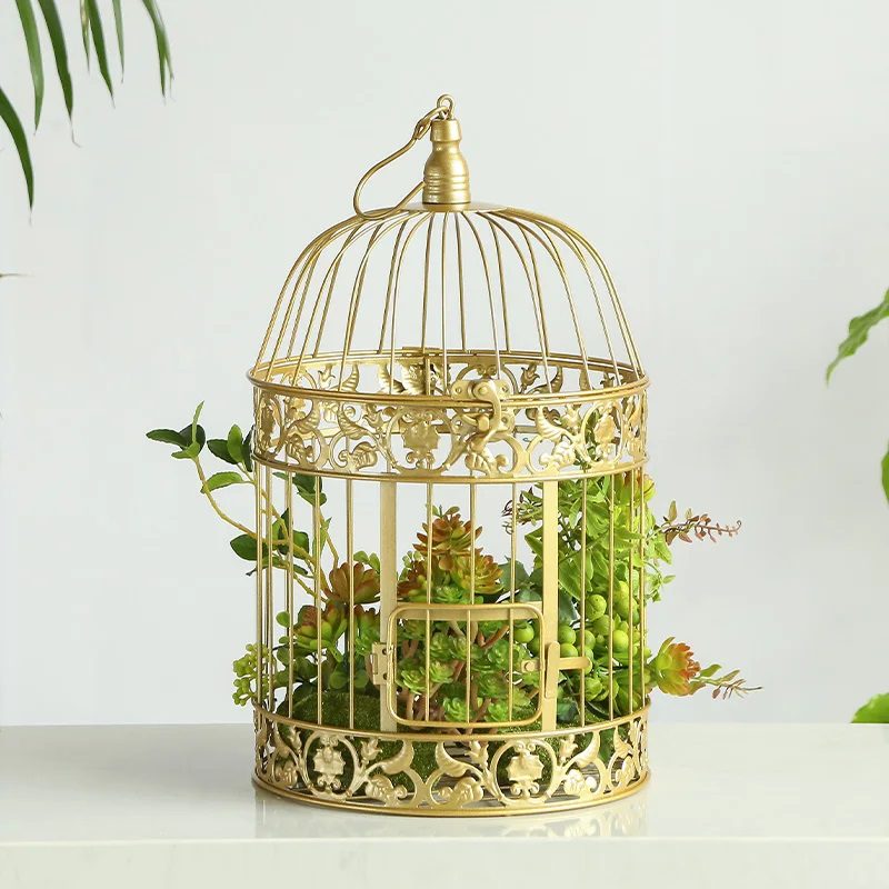 【SG】Decorative Decorative Bird Cage Tray Display Tray Golden Jewelry Tray, Wedding, Events Aacc318