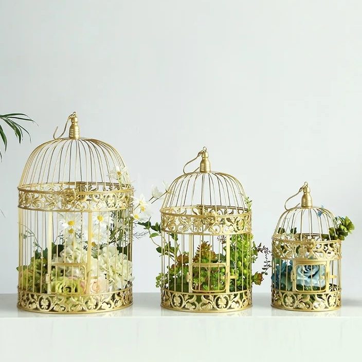 【SG】Decorative Decorative Bird Cage Tray Display Tray Golden Jewelry Tray, Wedding, Events Aacc318