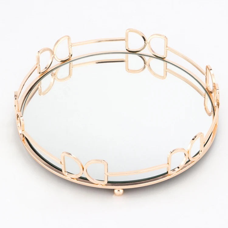 【SG】Decorative Mirror Tray Glass Display Tray Golden Jewelry Tray, Wedding, Events Aacc319
