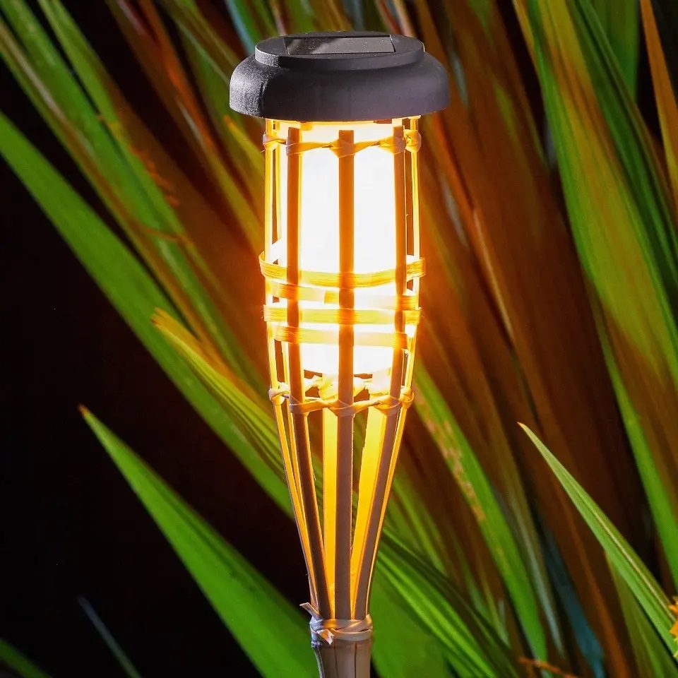 Solar Bamboo Tiki Torch Lights – 90cm & 120cm LED Flickering Flame Aacc347