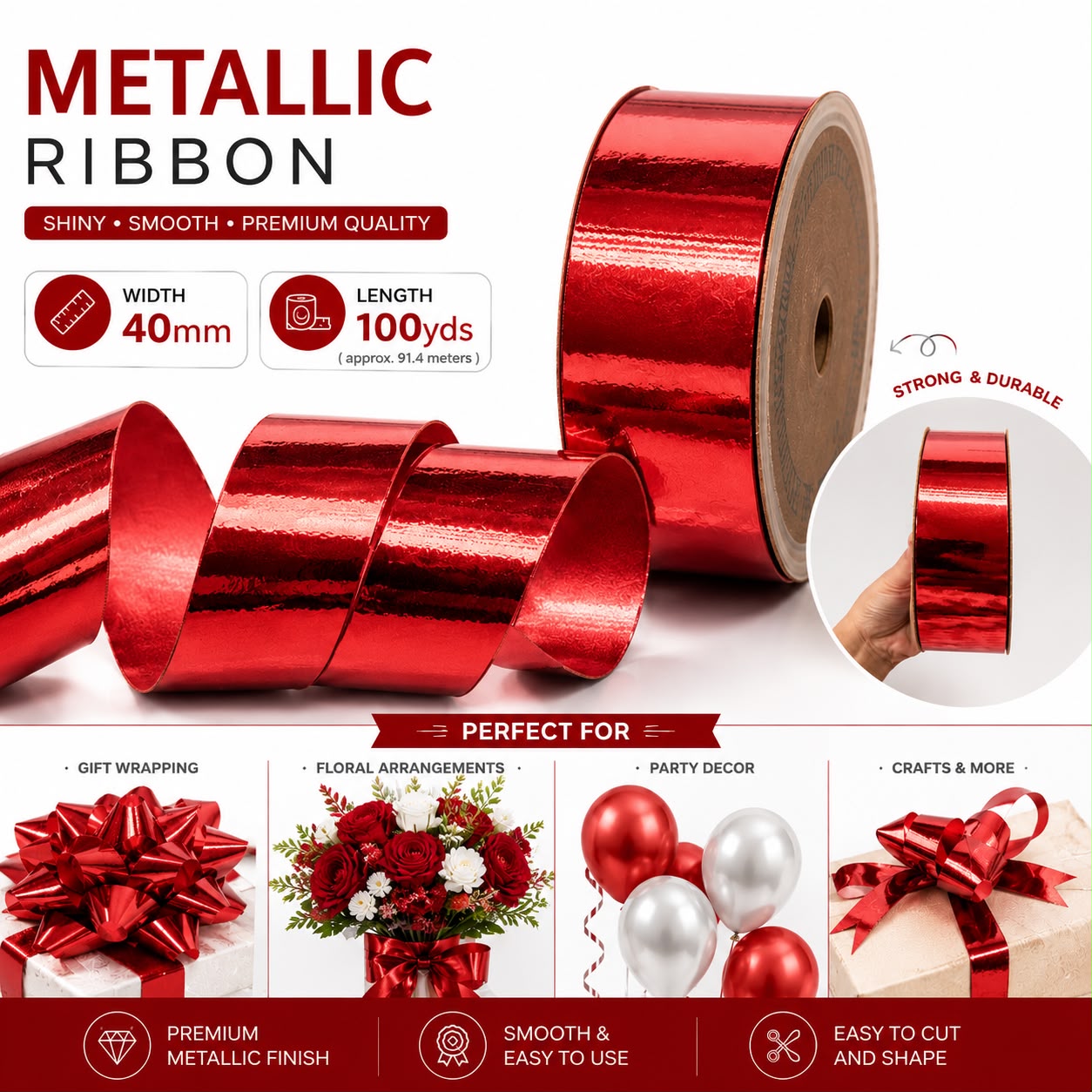 Metallic Ribbon for Events, Weddings, Parties, Corporate Events, Gift Wrappings, Decoration