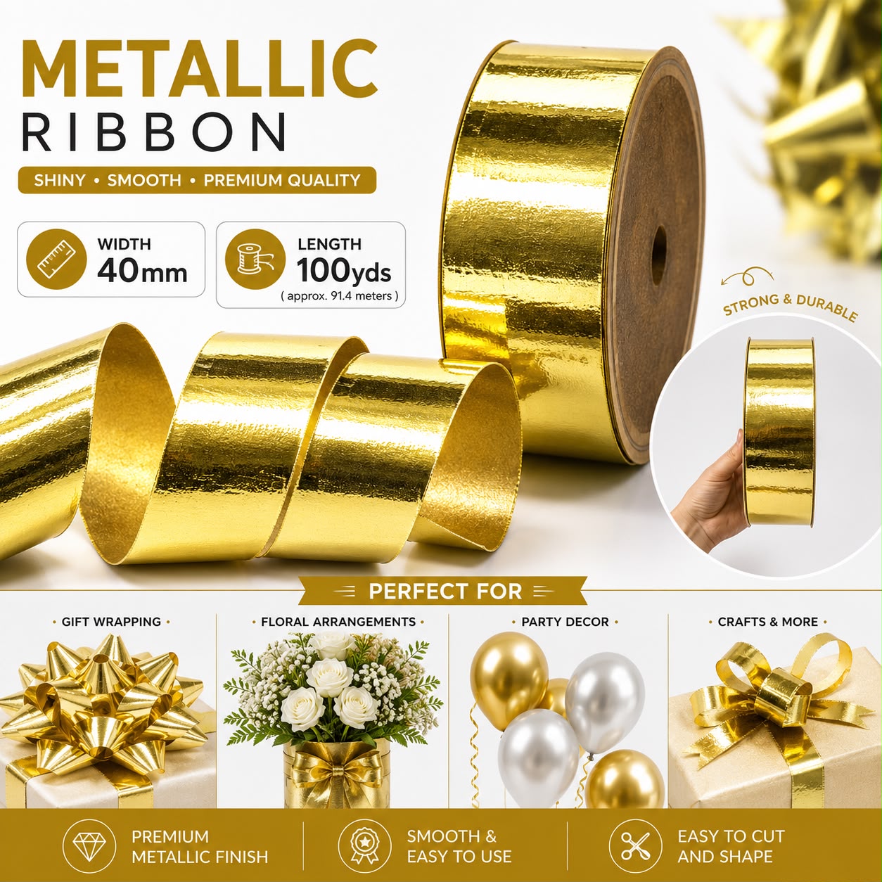 Metallic Ribbon for Events, Weddings, Parties, Corporate Events, Gift Wrappings, Decoration