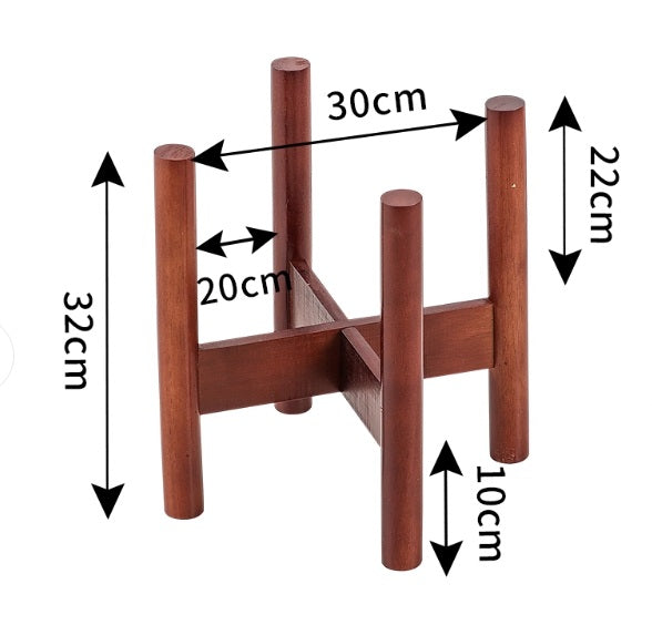 Wooden stand with dimensions labeled on a white background