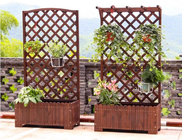 150cm Wooden Garden Trellis with Planter Box – Carbonized Thickened Version (Extra Large) Aacc379