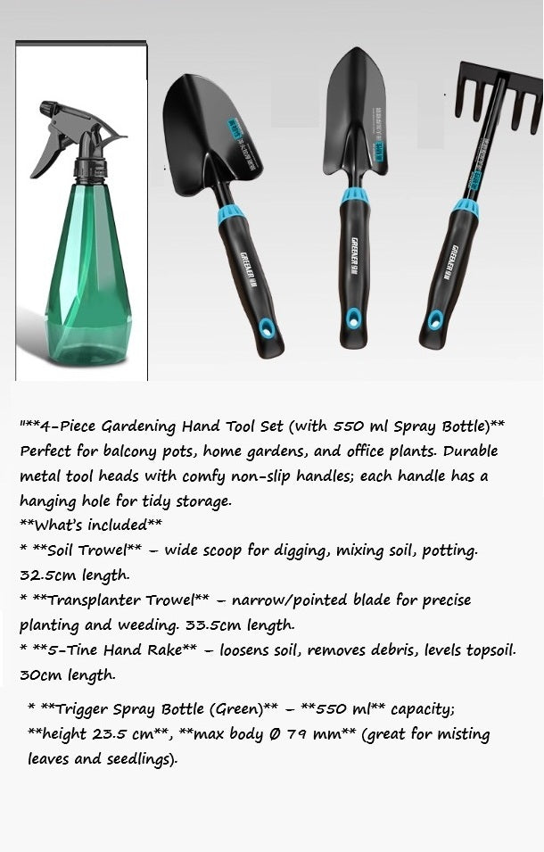 Gardening Hand Tool Set 4 pc set (with 550 ml Spray Bottle) Aacc381