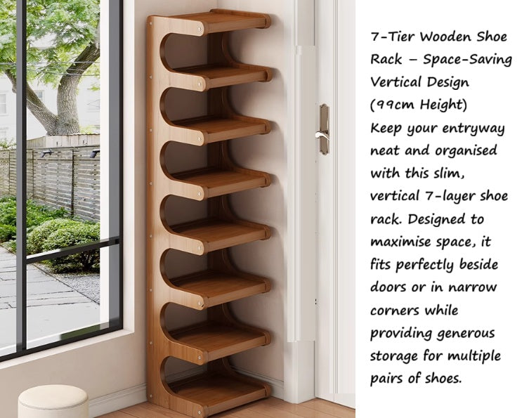 7-Tier Wooden Shoe Rack – Space-Saving Vertical Design (99cm Height) Aacc385