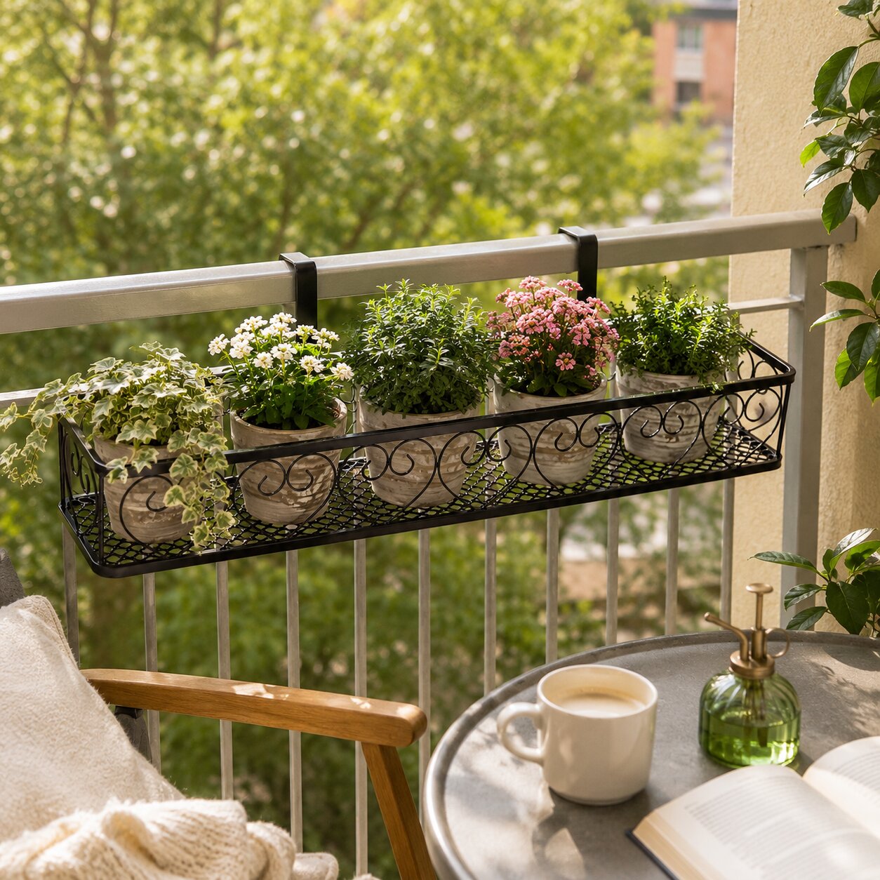 12cm Height Balcony Railing Planter Shelf for Plants Flowers Pot Aacc398