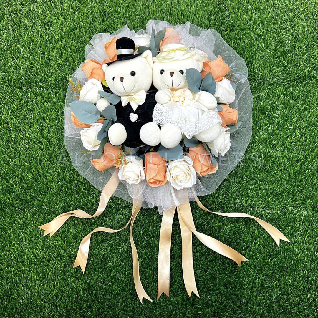 Alton Flowers plush wedding car decoration featuring a bridal plushie with floral accents for wedding decor.