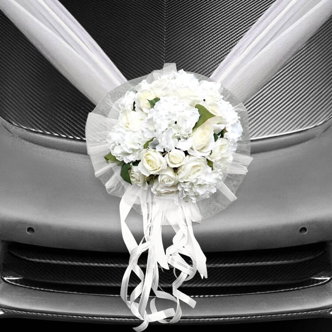 Elegance Wedding Car Flowers – Premium Floral Arrangements with Netting