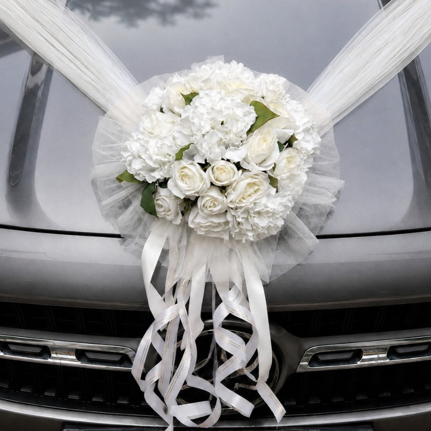 Elegance Wedding Car Flowers – Premium Floral Arrangements with Netting