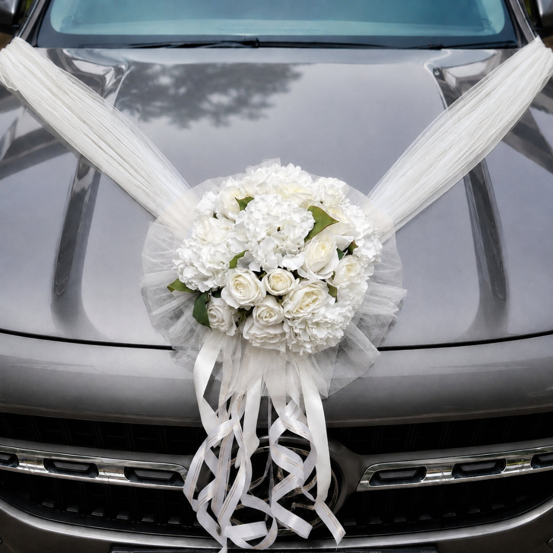 Handcrafted Bridal Wedding Car Decorations Front Bonnet Flowers Ribbon Flower Floral Silk Artificial Bouquet Centerpiece
