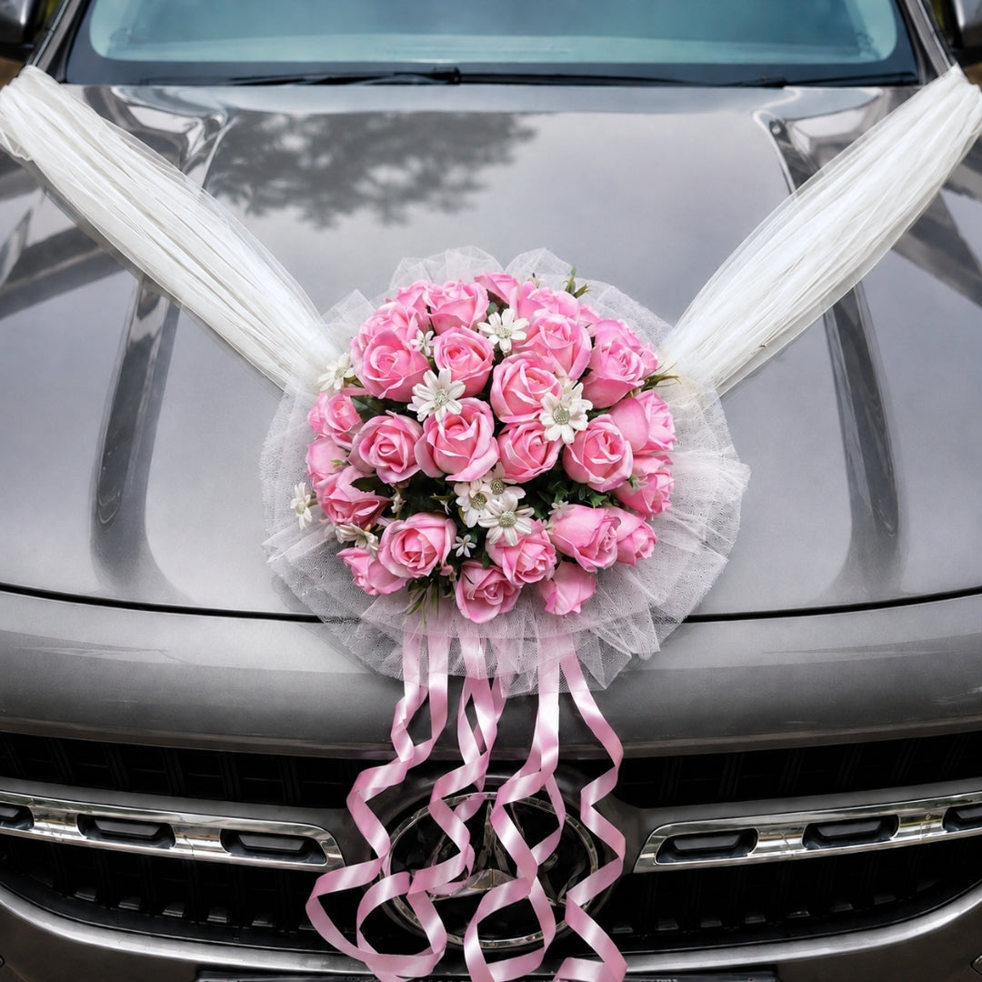 Elegance Wedding Car Flowers – Premium Floral Arrangements with Netting