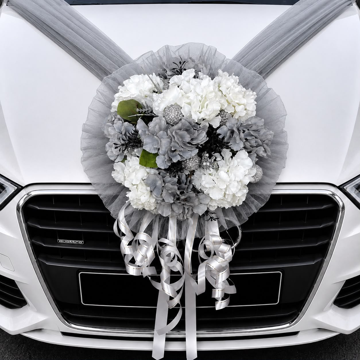 Handcrafted Bridal Wedding Car Decorations Front Bonnet Flowers Ribbon Flower Floral Silk Artificial Bouquet Centerpiece