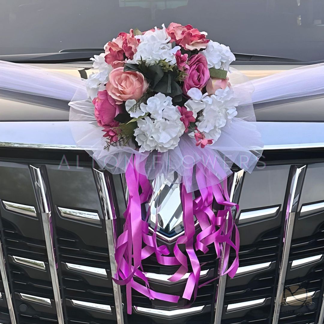 Handcrafted Bridal Wedding Car Decorations Front Bonnet Flowers Ribbon Flower Floral Silk Artificial Bouquet Centerpiece Acar028