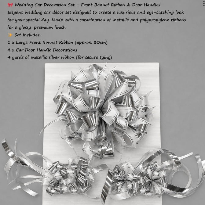 Wedding Car Decoration Set – Front Bonnet Ribbon & Door Handles
