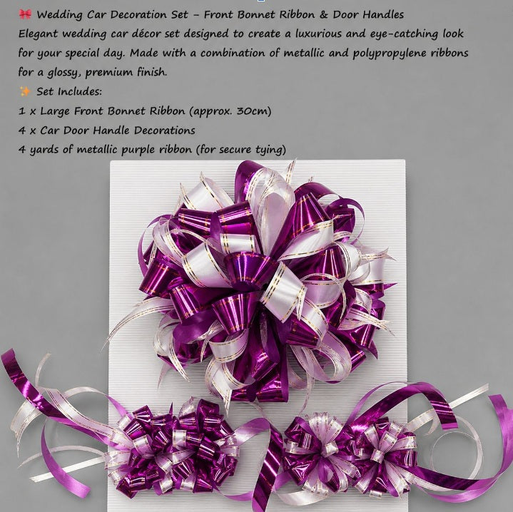 Wedding Car Decoration Set – Front Bonnet Ribbon & Door Handles