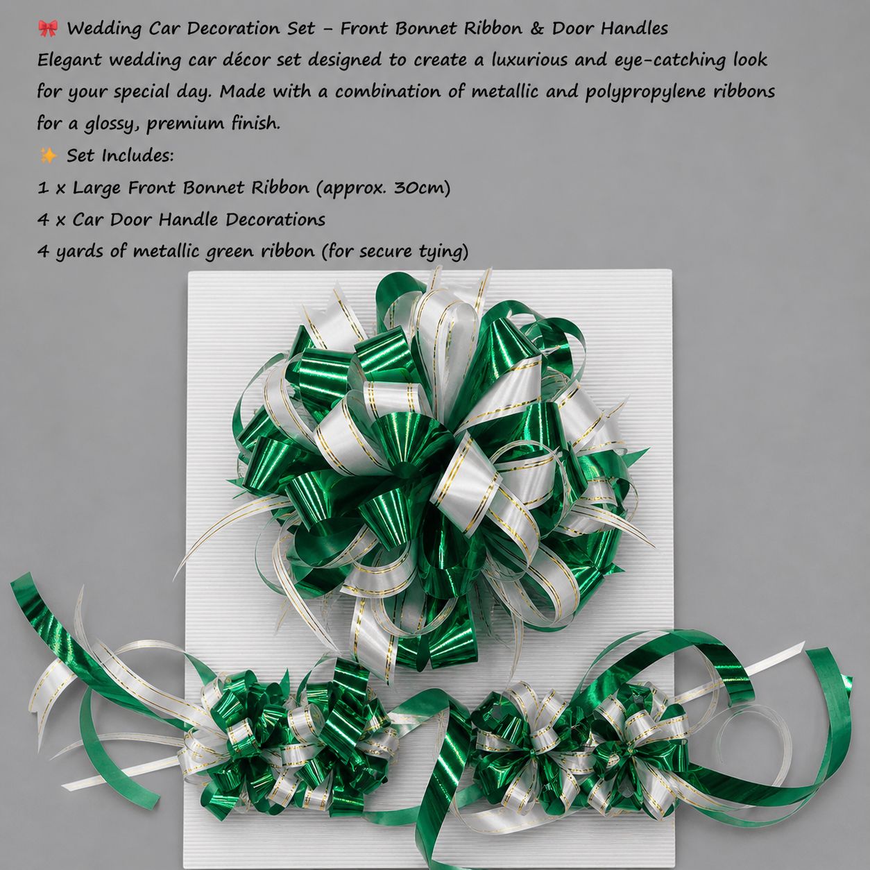 Wedding Car Decoration Set – Front Bonnet Ribbon & Door Handles