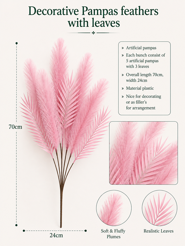 Pink decorative pampas feather fillers with leaves flower arrangement by Alton Flowers
