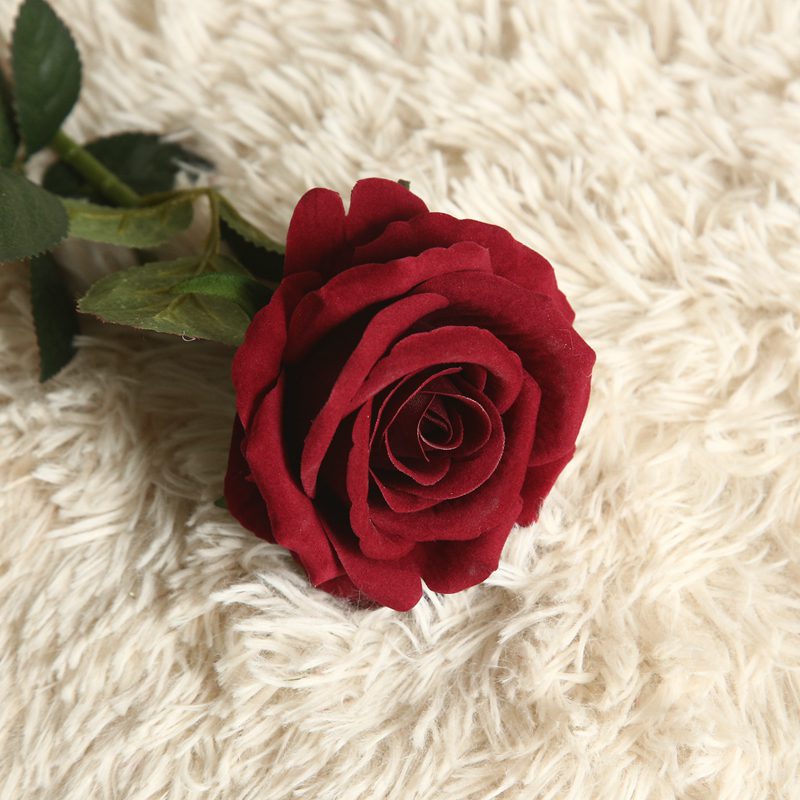 Flower Rose Velvet Single Artificial Afaux592