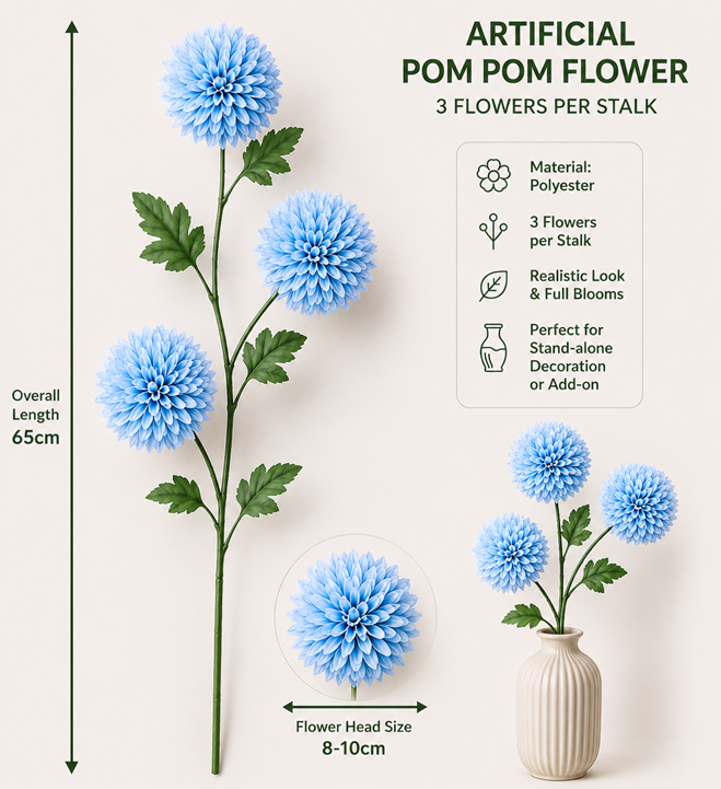 Artificial flower pom-pom arrangement by Alton Flowers, vibrant colorful floral décor for home or event decoration.
