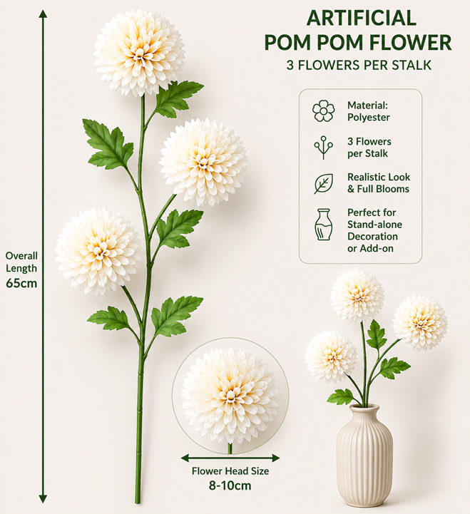 Artificial flower pom-pom arrangement by Alton Flowers, vibrant decorative floral décor for home or events.