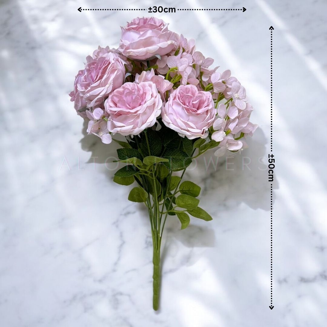 Flower Bulb Rose with Hydrangea Bush x 13 heads artificial, flower arrangement, home decor, event Afaux645