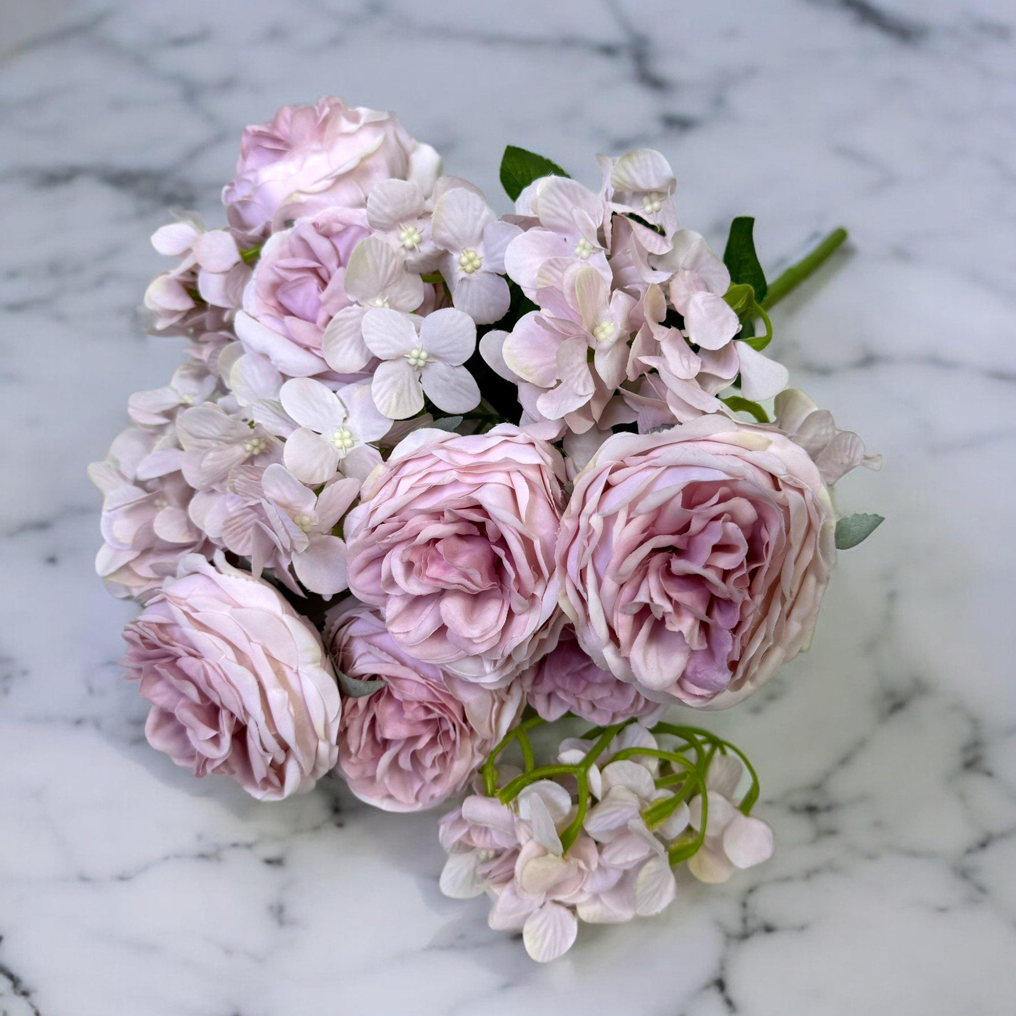 Flower Bulb Rose with Hydrangea Bush x 13 heads artificial, flower arrangement, home decor, event Afaux645