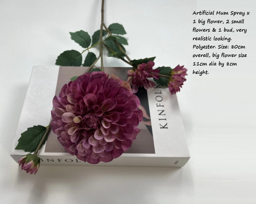Artificial Flower Mum Spray, home decor, garden, events