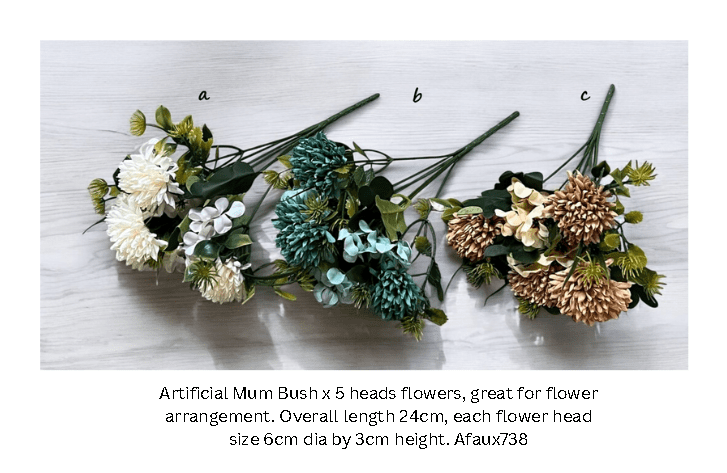 Artificial Flower Mum Bush x 5 heads, home decor, events, gardening Afaux738