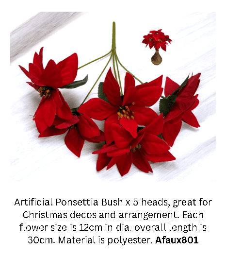 Flowers Christmas Poinsettia Bush x5 heads, flower arrangement, home decor, events Afaux801