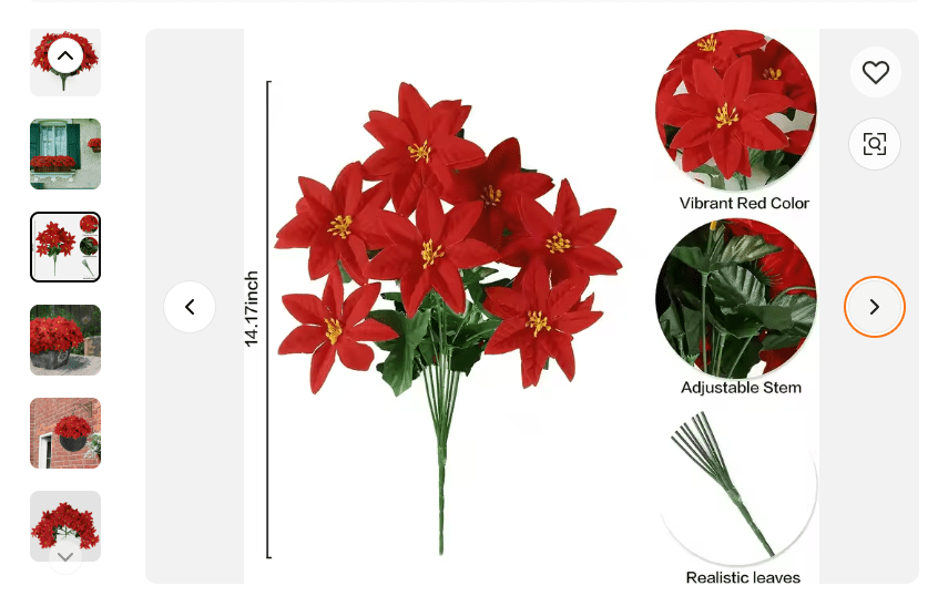 Flowers Christmas Poinsettia Bush x5 heads, flower arrangement, home decor, events Afaux801