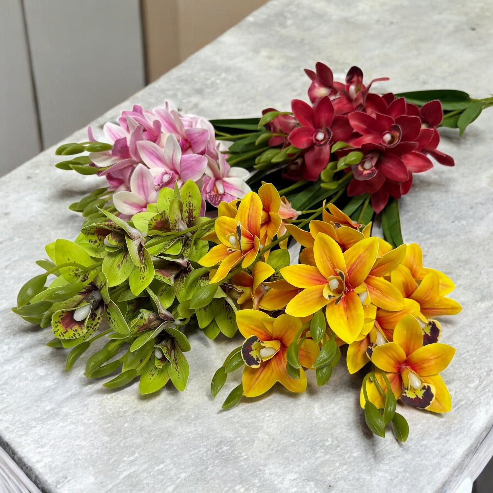 Artificial Cymbidium Orchid Bush – 55cm Faux Orchid Bouquet, 8 Colors Afaux806