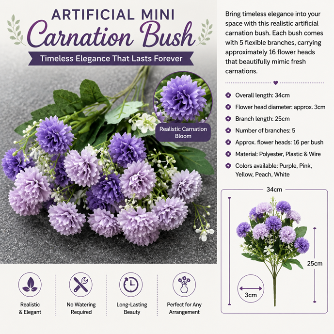 Artificial Mini Carnation Bush for Home and Office Decoration