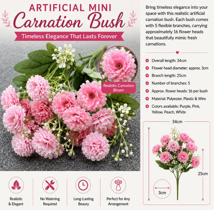 Artificial Mini Carnation Bush for Home and Office Decoration
