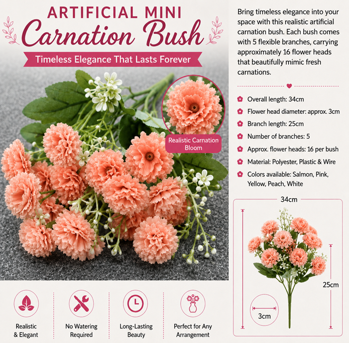 Artificial Mini Carnation Bush for Home and Office Decoration