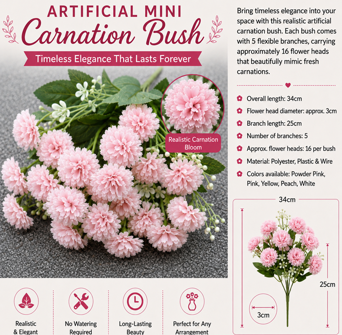 Artificial Mini Carnation Bush for Home and Office Decoration