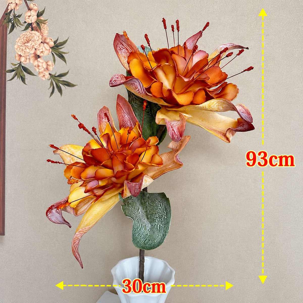 Artificial Enchanted Lily - 93cm Tall 2-Head Faux Lily Stem | Decorative Silk Flower for Home Decor Afaux854-1 Bur