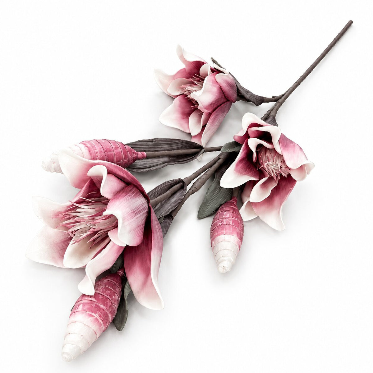 Artificial Magnolia Lily Stem - 110cm Tall | 3 Flowers + 3 Buds | Large Realistic Faux Flower for Vase Decor Afaux855-1