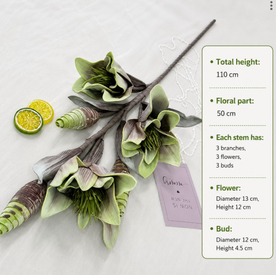 Artificial Magnolia Lily Stem - 110cm Tall | 3 Flowers + 3 Buds | Large Realistic Faux Flower for Vase Decor Afaux855-1