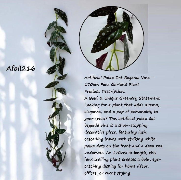 Artificial Polka Dot Begonia Vine – 170cm Faux Garland Plant Afoil215-2