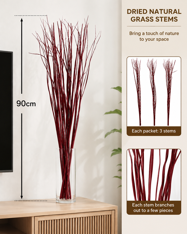 Red dried leaves stem for home and office décor by Alton Flowers, showcasing realistic dried botanical arrangement.