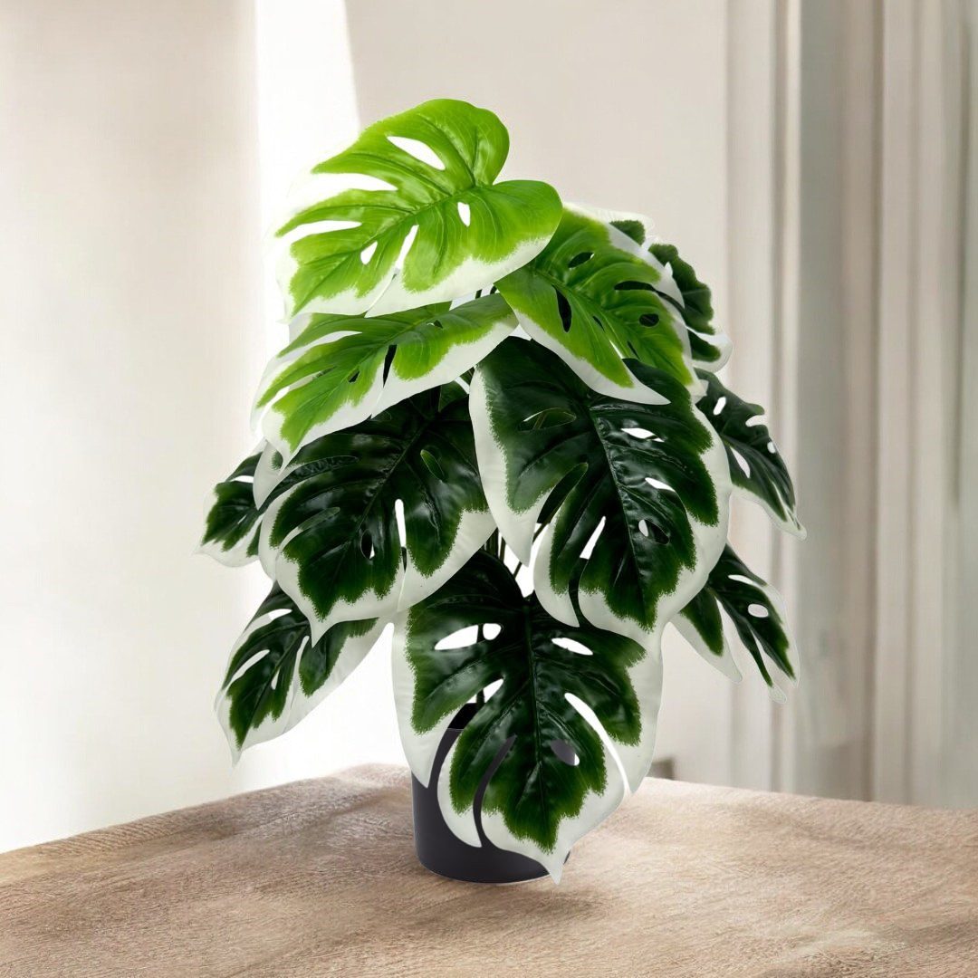 45cm Artificial Plant White Edge Monstera with black plastic cemented pot, home decor, garden, events Aplant1001a