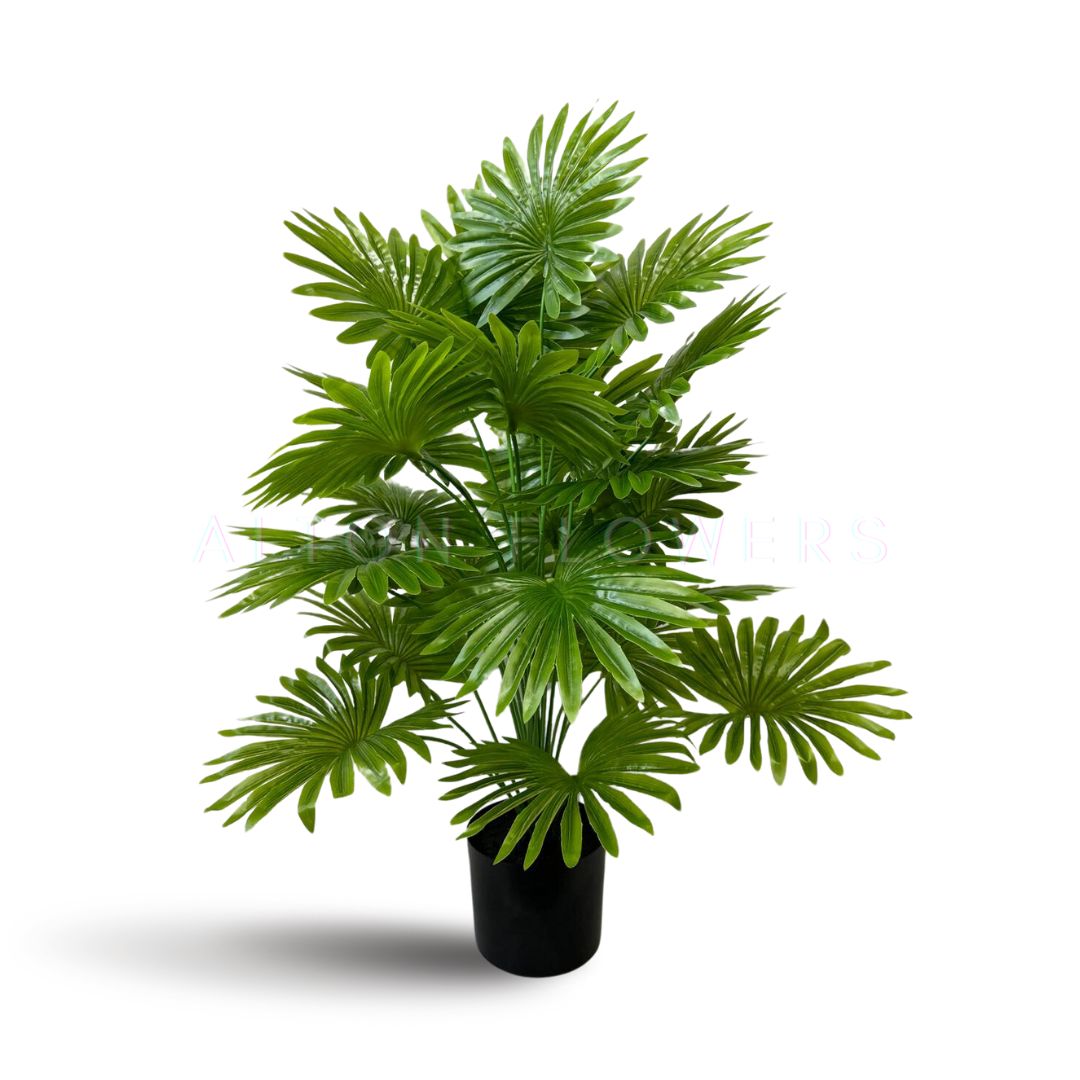 75cm  Artificial Plant Livistona Fan Palm Plant with black plastic cemented pot, home decor, garden, events Aplant1008c- 24 lvs