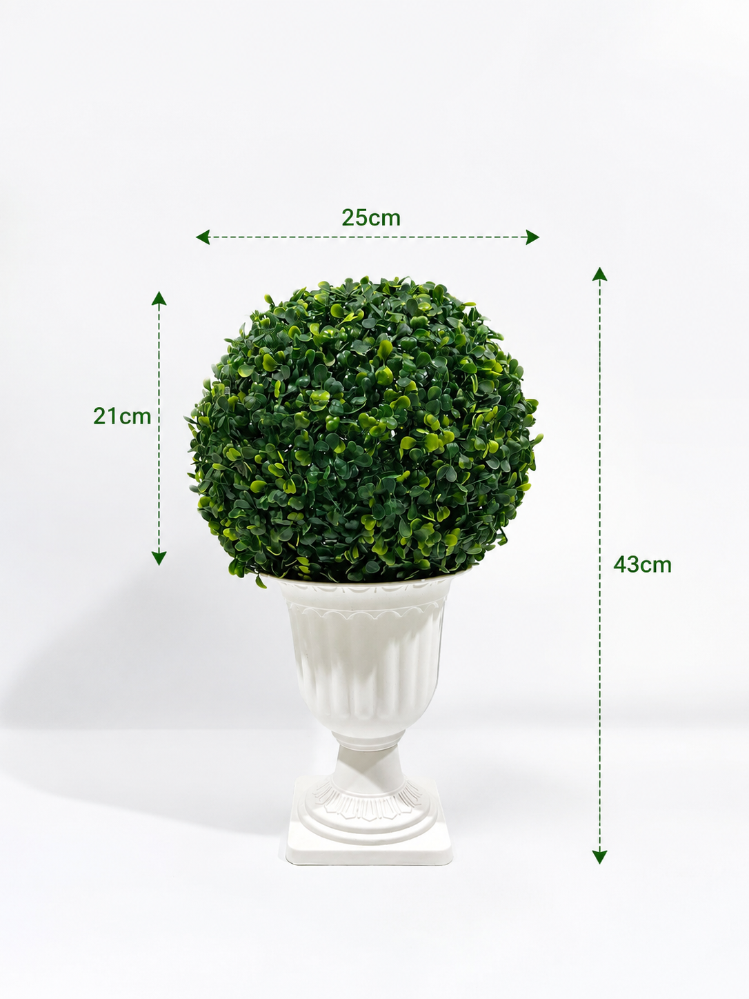 Artificial 43cm boxwood plant in plastic Roman cup, ideal for home decor and garden events by Alton Flowers.