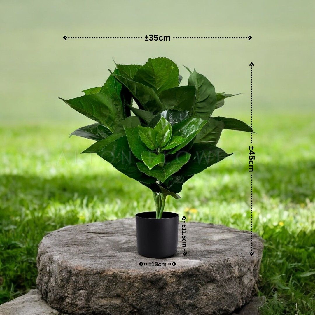 45cm Artificial Hydrangea Leaves Plant Bush in black plastic pot, home decor, events, garden, Aplant1067