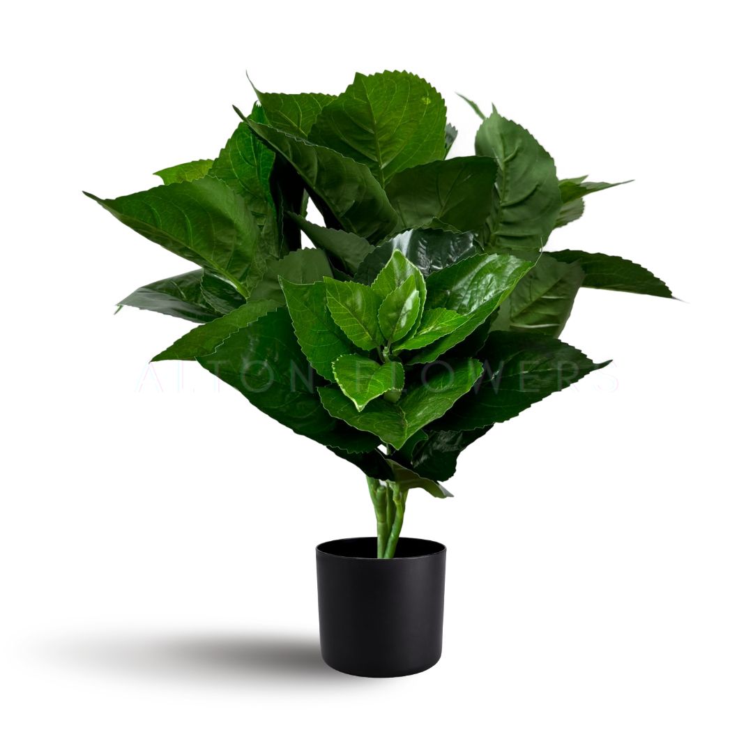 45cm Artificial Hydrangea Leaves Plant Bush in black plastic pot, home decor, events, garden, Aplant1067