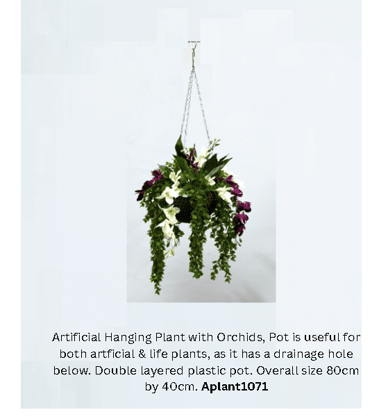 Artificial Hanging Plant with Orchids, Home Decor, Events, gardens  Aplant1071