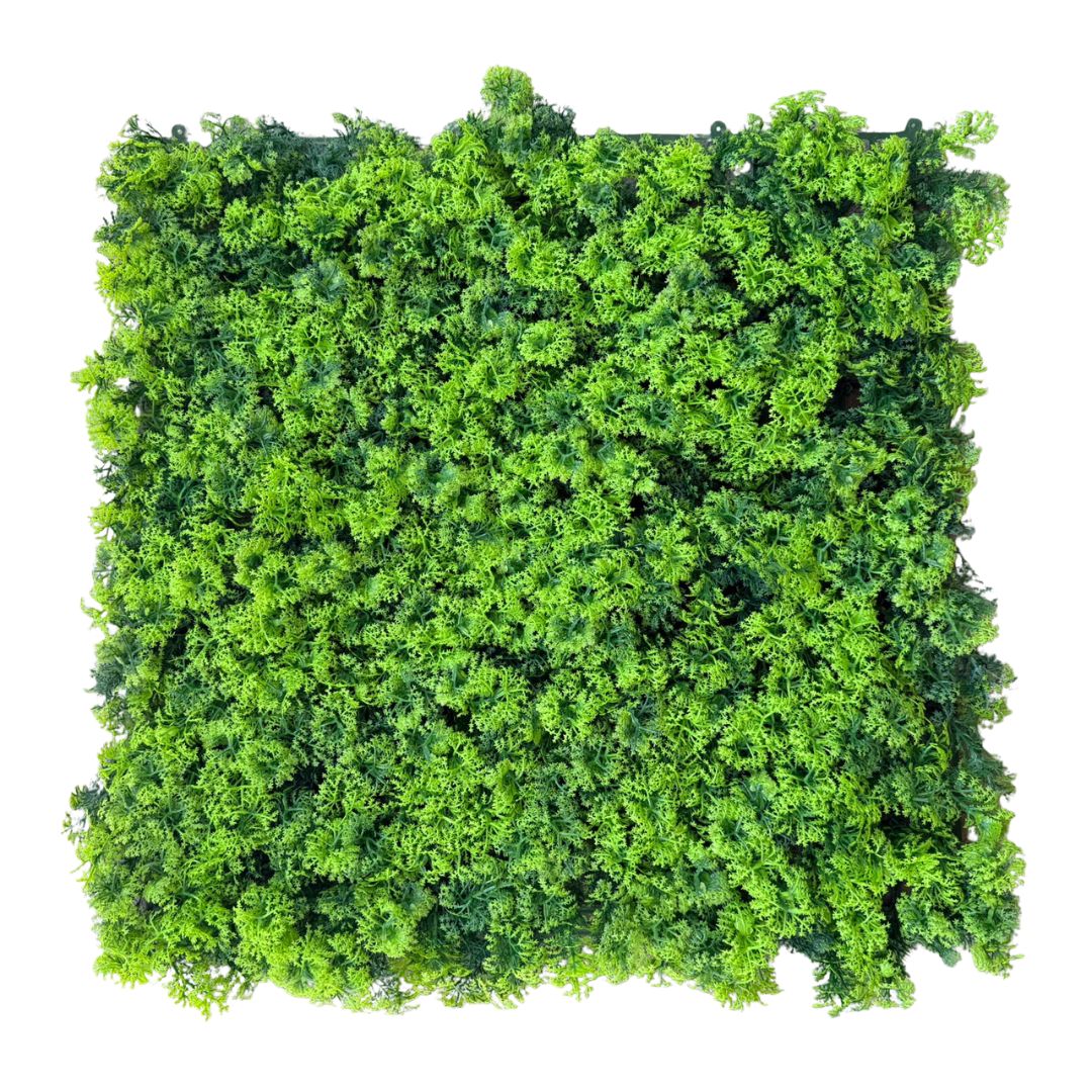 50x50cm moss-style artificial plant wall panel with dense textured greenery for feature walls and event backdrops