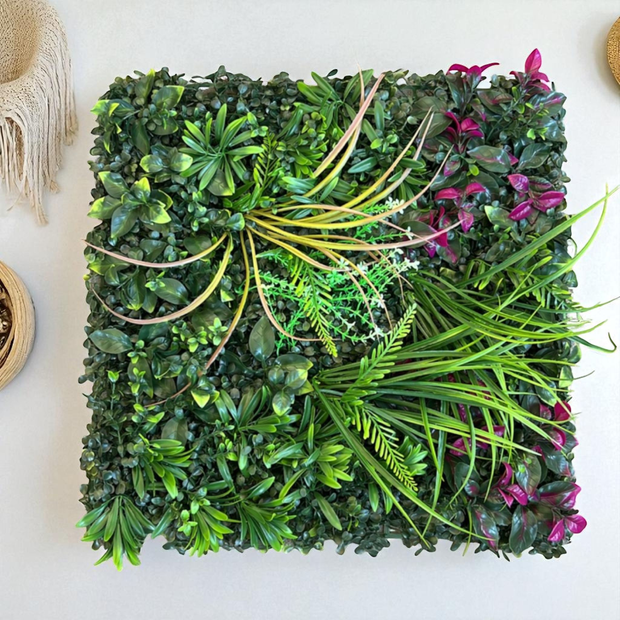 50x50cm Purple Leaf & Long Grass Artificial Plant Wall | Mixed Foliage Panel