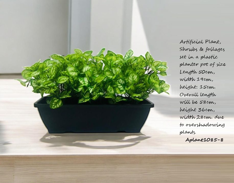 35cm Artificial Plant Mini Eucalyptus Bush Foliage in Plastic Rectangle Planter Pot Aplant1085